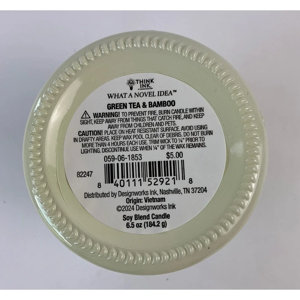 Think Ink Soy Blend Candle Green Tea Bamboo Bookish Era 6.5 oz‎